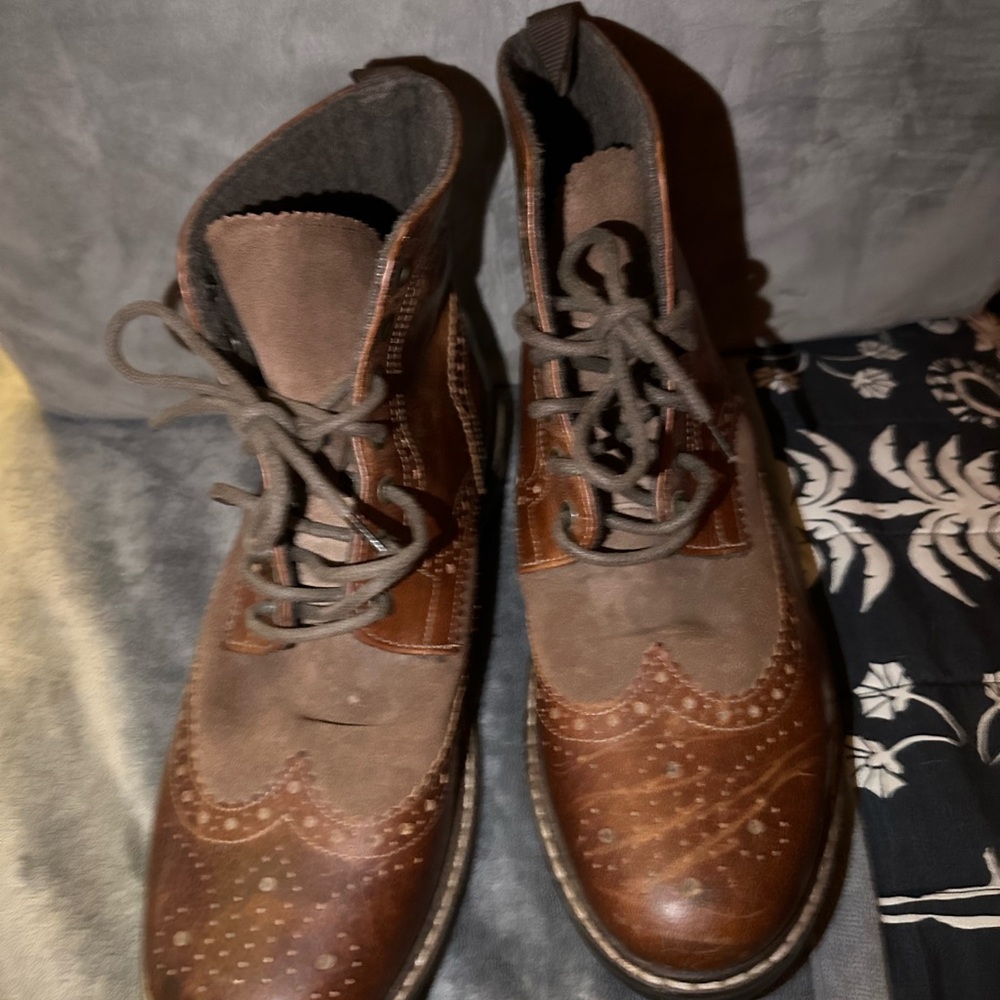 Buckle Brown Leather Brogue Boots